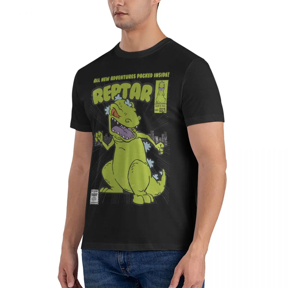 Reptar Comic Book Men\'s T Shirt Rugrat Novelty Tee Shirt Short Sleeve Round Neck T-Shirts Cotton Summer Clothes