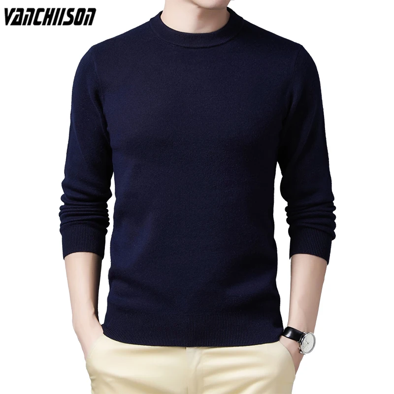 

Men 100% Wool Knit Tops Pullover Basic Thick for Autumn Winter Sweater O Neck Dad Father Fashion Present Clothing 01068