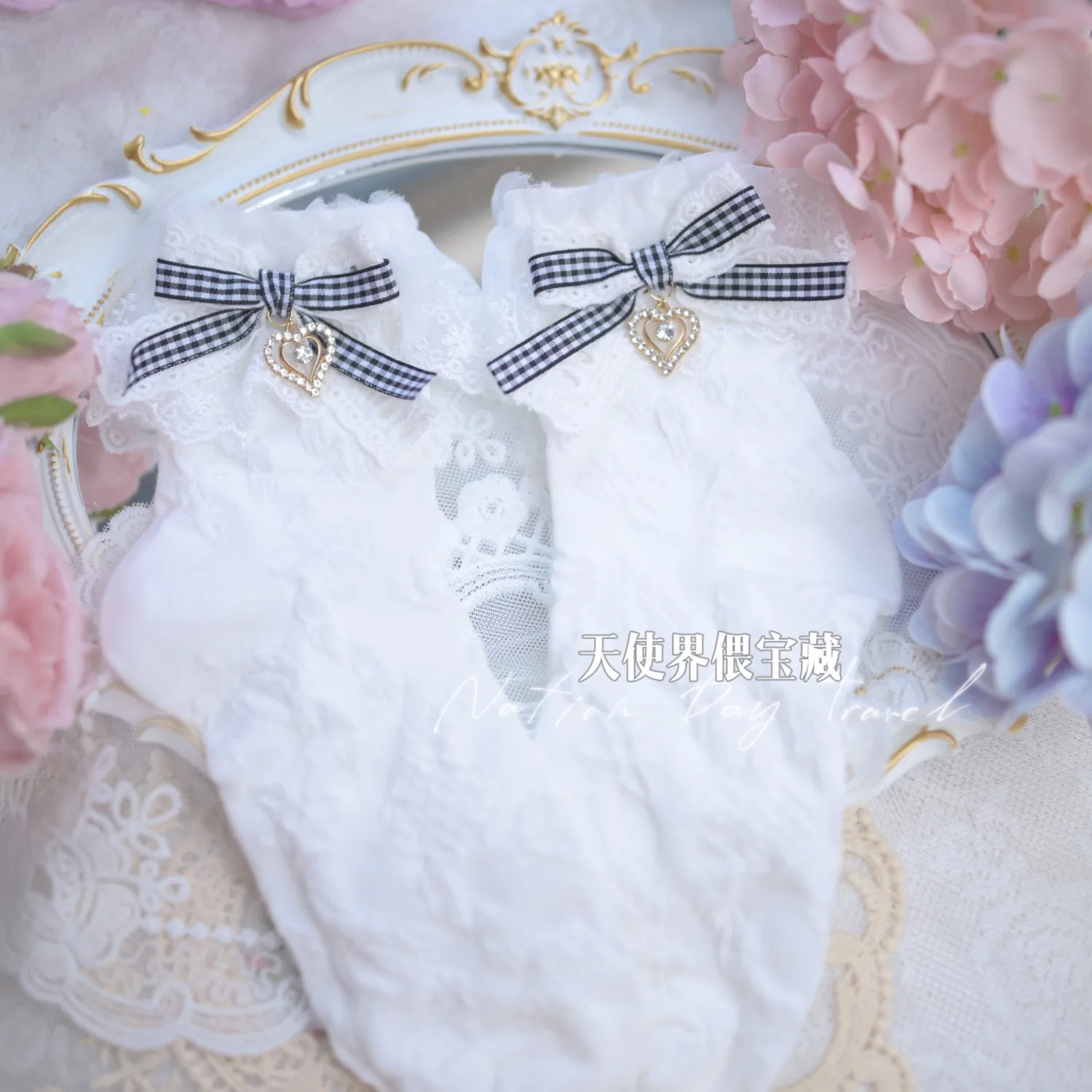 Lolita Ankle Socks with 3D Strawberry, Red & White Lace Trim Kawaii Socks, Bow & Heart Charm Handmade Gift for Women view 5