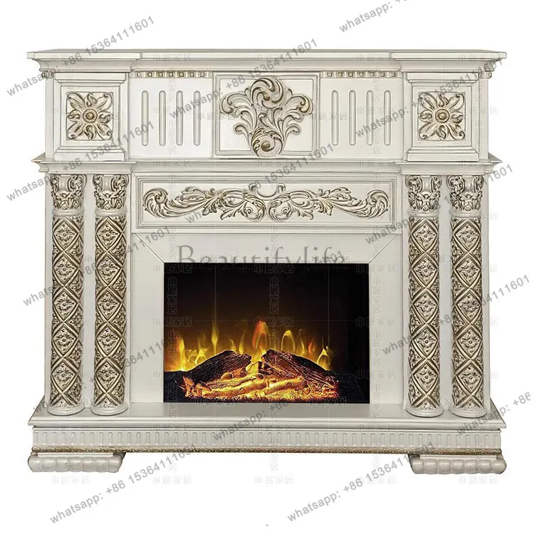 Customized all-solid wood oak American European carved gold-painted decorative cabinet fireplace cabinet