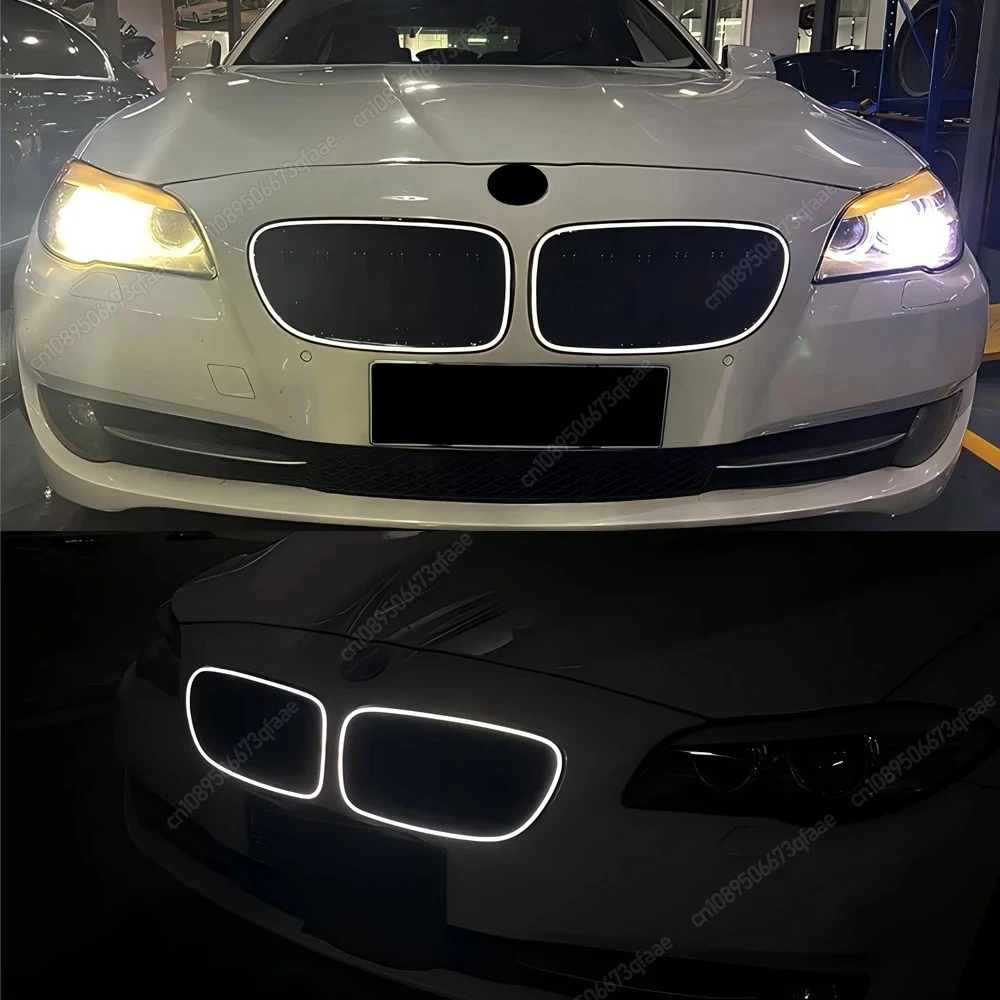 For BMW 5 Series F10 F11 F18 2010-2017 ABS Black Car Double Line Front Luminous Grille Led Light Racing Grille Body Kits Tuning