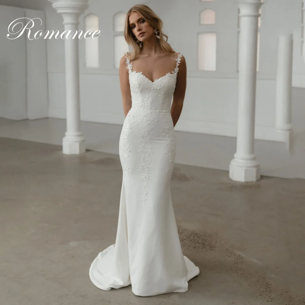 

Elegant Spaghetti Appliques Straps V-Neck Mermaid Wedding Dress Women Lace Open Back Bridal Gown Vestidos De Novia Customized
