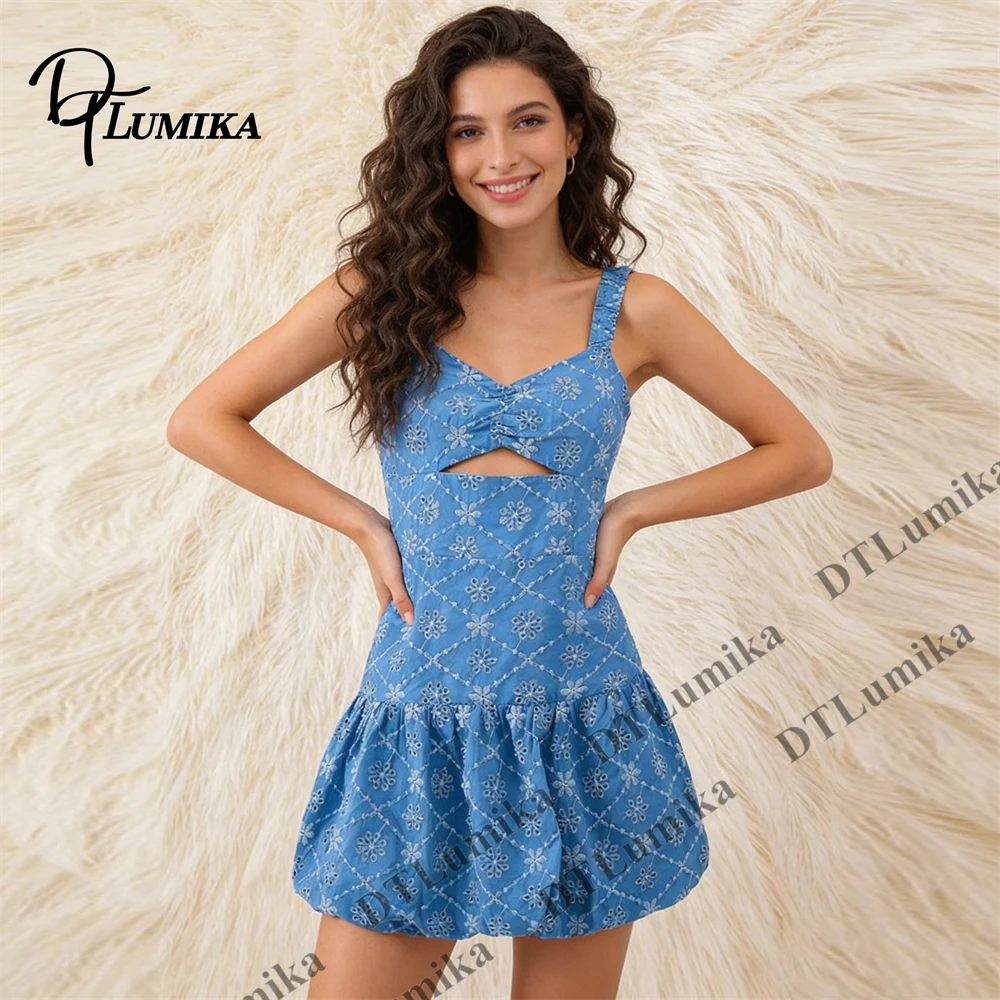 

Sweet Blue Short Dress for Women, Tank Sleeves Cut-Out Above Knee Casual Beach Holiday Dress