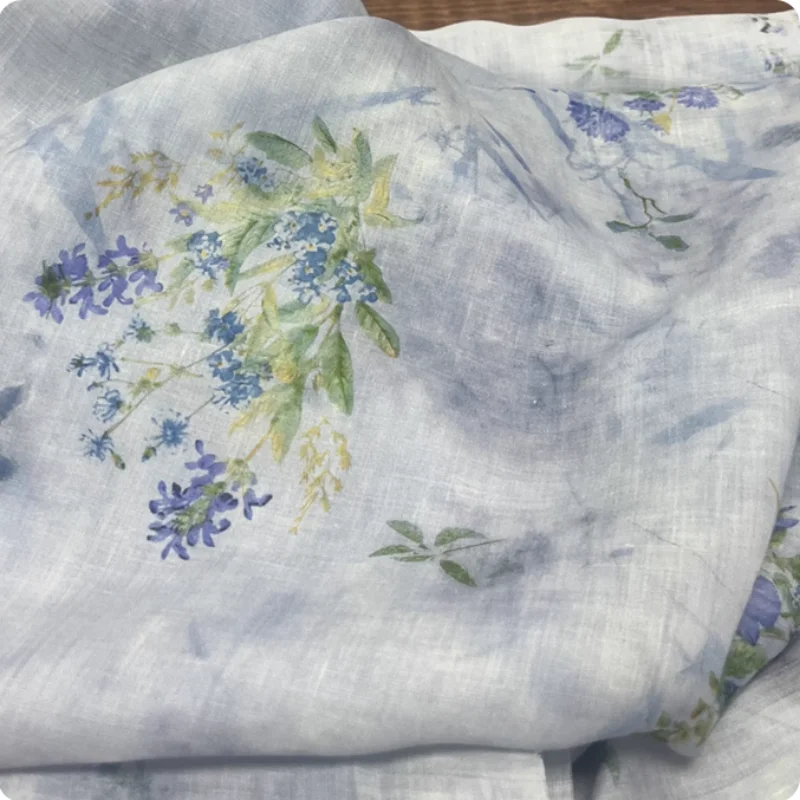 

Handmade Ramie Printed Fabric For Breathable Shirt Dress Clothing Cloth DIY Fabric