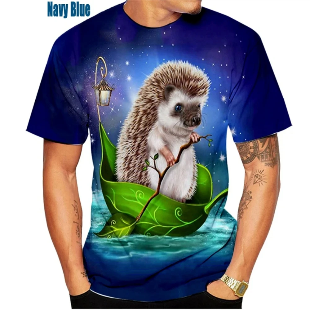 Men's T-Shirt Cute Hedgehog Graphic Short Sleeves Casual Round Neck Printed Tops Men Women Streetwear Loose Lightweight Clothing