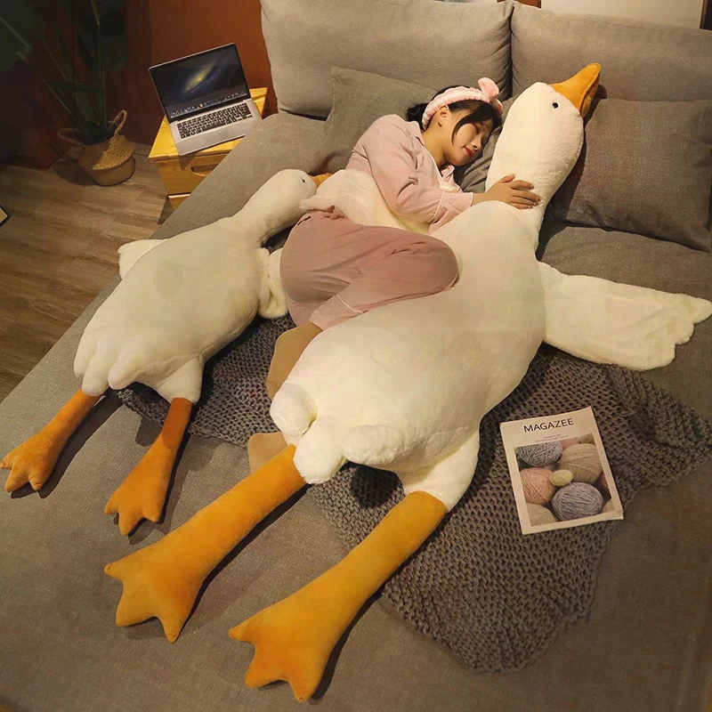 Big White Goose Plush Toy Doll with Pinchable Legs Birthday Gift Soft Lying Goose Throw Pillow Stuffed Animal Room Decoration