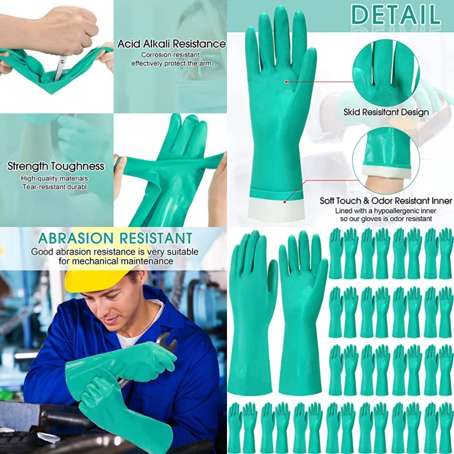 

Pairs Chemical Resistant Gloves Heavy Duty Thick Nitrile Gloves Bulk for Cleaning, Resist Household Acid, Alkali and Oil