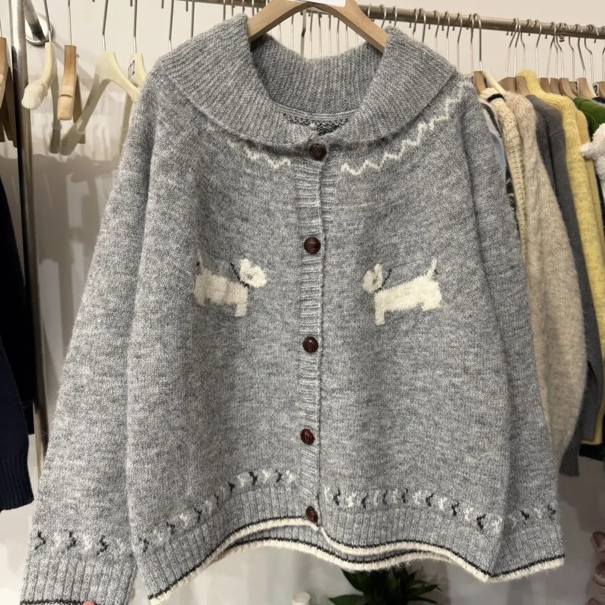 Korean Sueter Mujer Casual Loose Cardigan Jackets Autumn Winter Clothing Pull Femme Dog Jacquard Vintage Knitted Sweater Tops