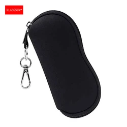 KLASSNUM custodia per occhiali in Neoprene borsa per occhiali da sole da uomo custodia morbida per occhiali da lettura portatile custodia per bambini da donna con cerniera a Clip in metallo