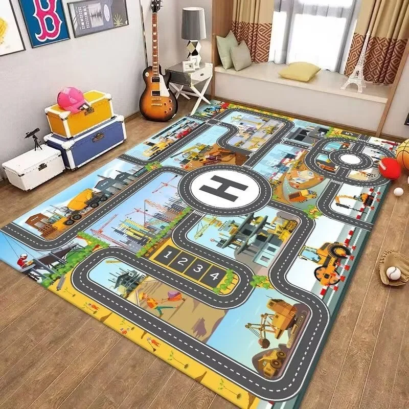 Traffic Road Parking Lot Child 's Game Cartoon Carpet Game Room Living Room Sofa Bedroom Study Entrance Mat Non-slip Kid Rug