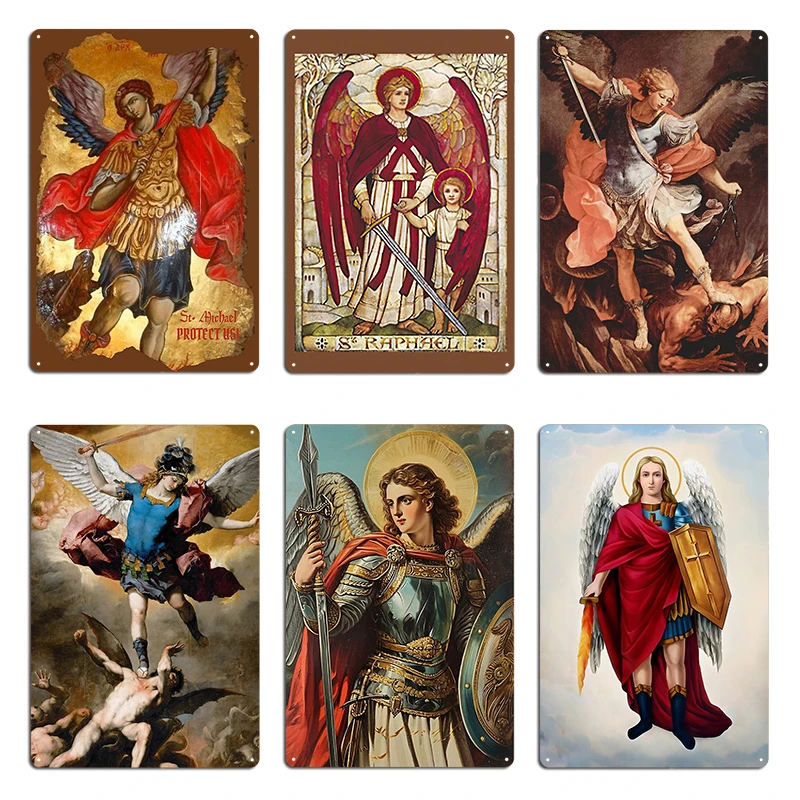 San Raphael Rafael St Michael Gabriel Raphael y Uriel Arcángel Ángel Santo Placa de metal Póster Pared Cueva Garaje Personalizado