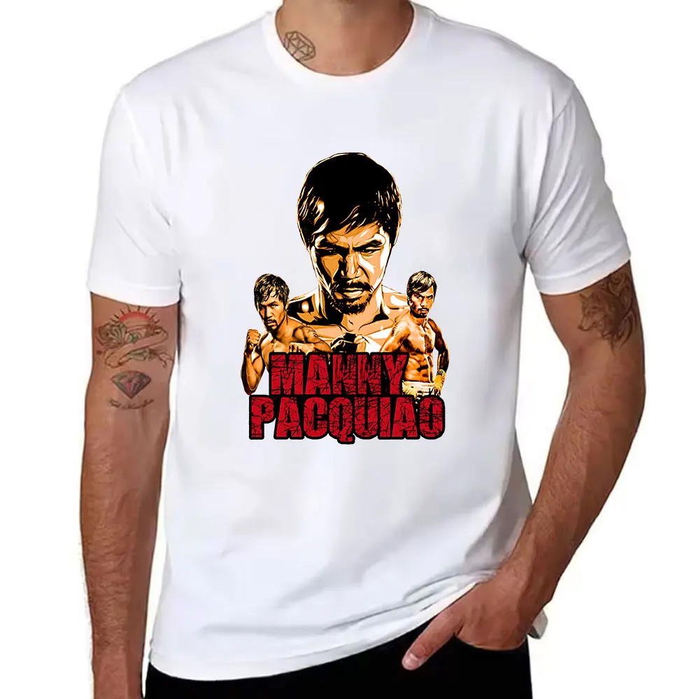 Men's Cotton T-Shirt Manny Pacquiao Boxing Graphic Print Casual Short Sleeve Tee for Fight Fans