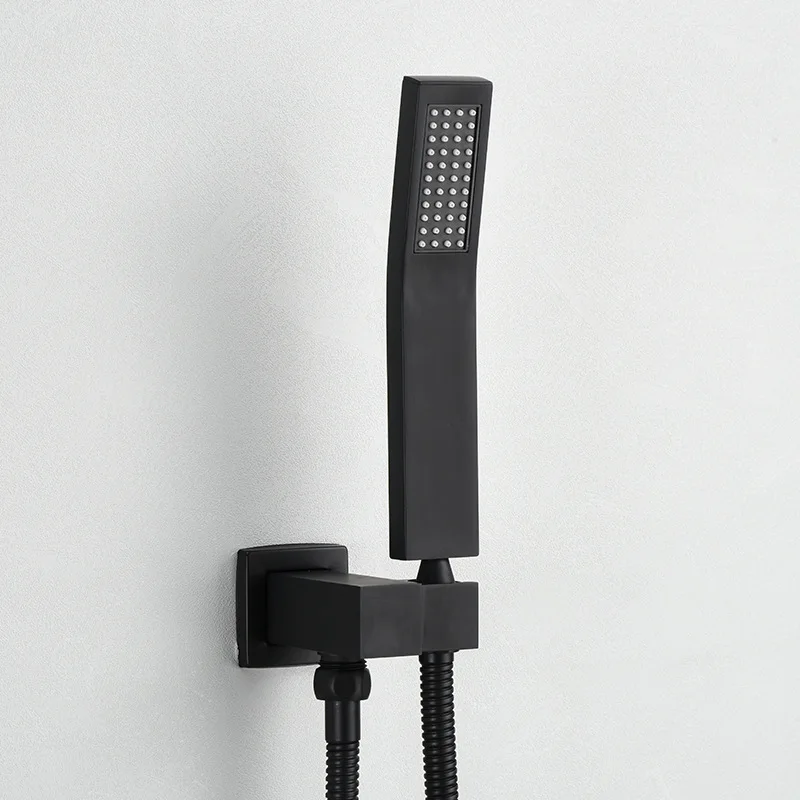 All Copper Black Wall Shower Home Bathroom Embedded Concealed Multi-Functional Shower Set