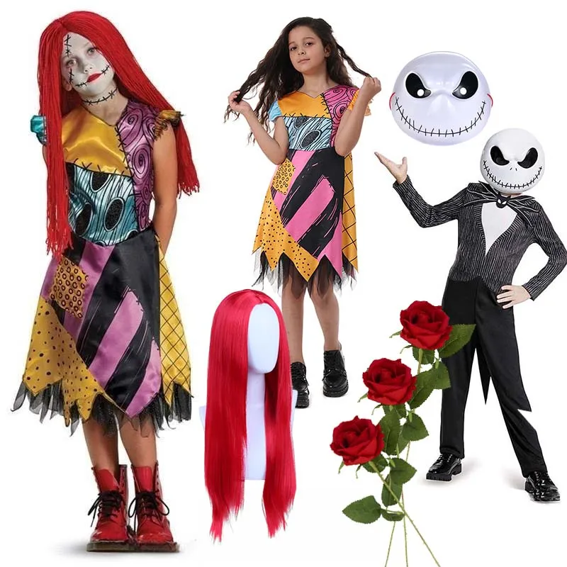 

2025 Halloween Sally Cosplay Costume for Girl The Nightmare Before Xmas Role Play Dress Up Toddler Classic Sally&Jack Frocks