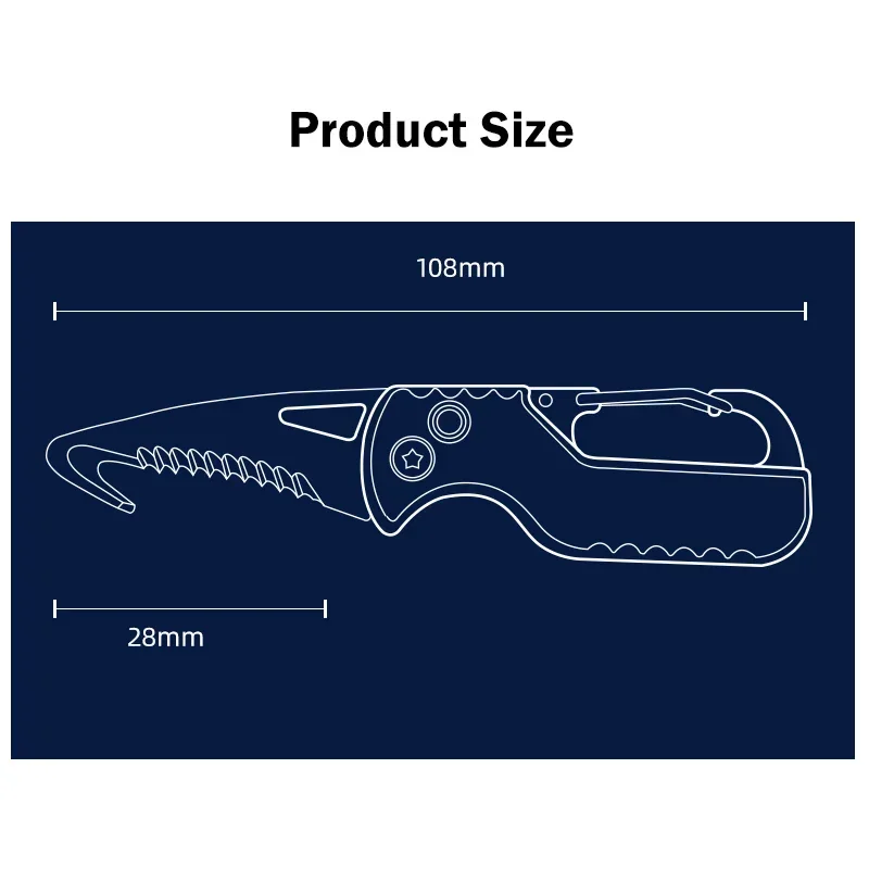 ポータブル多機能パッケージオープナー、ミニボックスキーホルダー、自己防衛ツール、鋸歯状フック、屋外EDC、1個