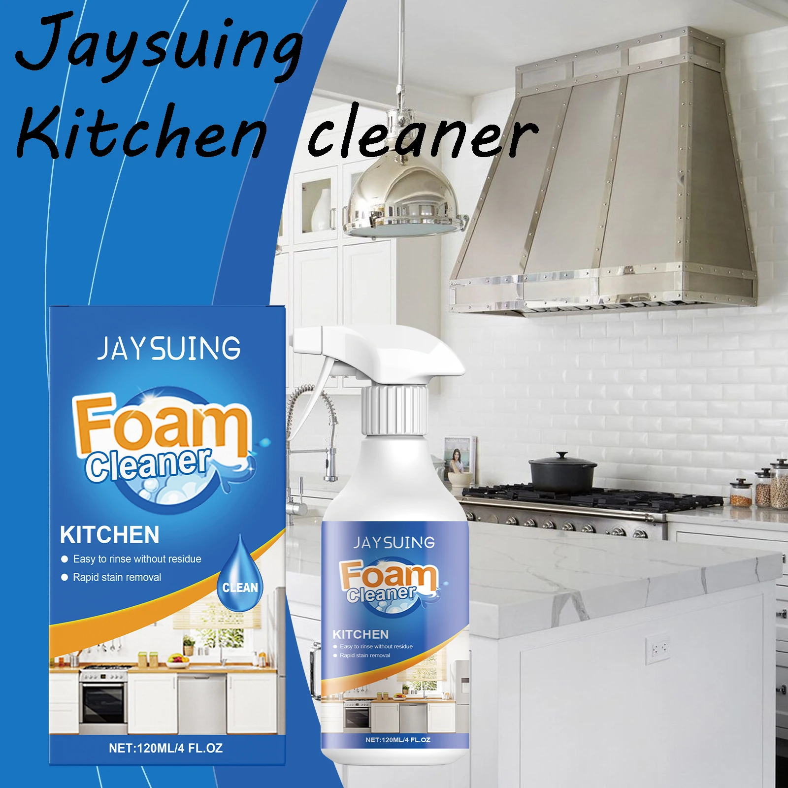 Limpiador de cocina Jaysuing, Spray de disolución rápida de manchas de aceite, limpieza de suciedad, pulido, restauración de utensilios de cocina, brillo, limpiador de espuma de cocina