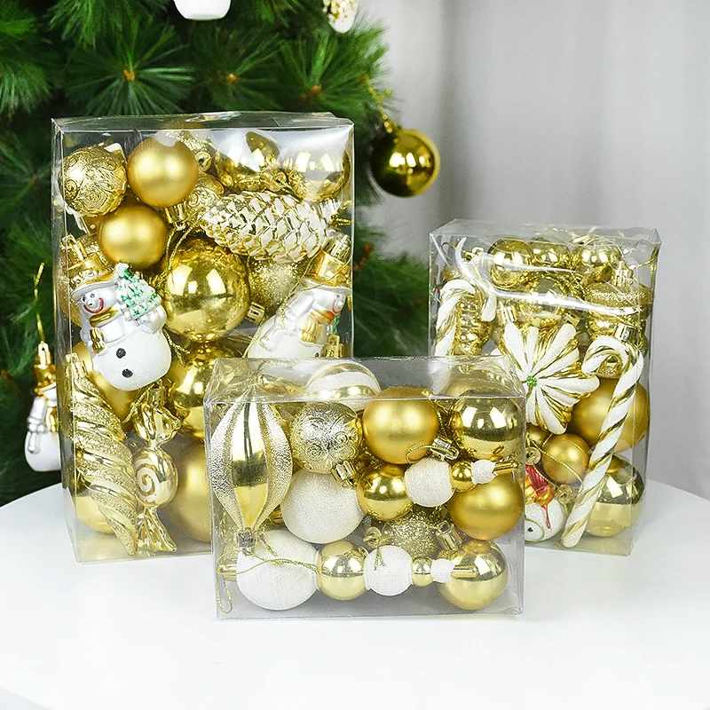 Christmas Ball Ornament Set Xmas Balls with Pinecone Candy Snowman Boot Star Decor Hanging Ornaments New Year Home Decor