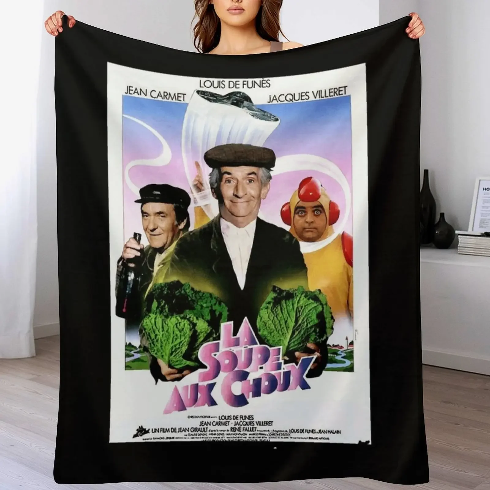 Vintage Soupe Choux The Cabbage Soup 1981 Classic Louis De Funes Comedy Movie Poster Classic Throw Blanket Heavy Blankets