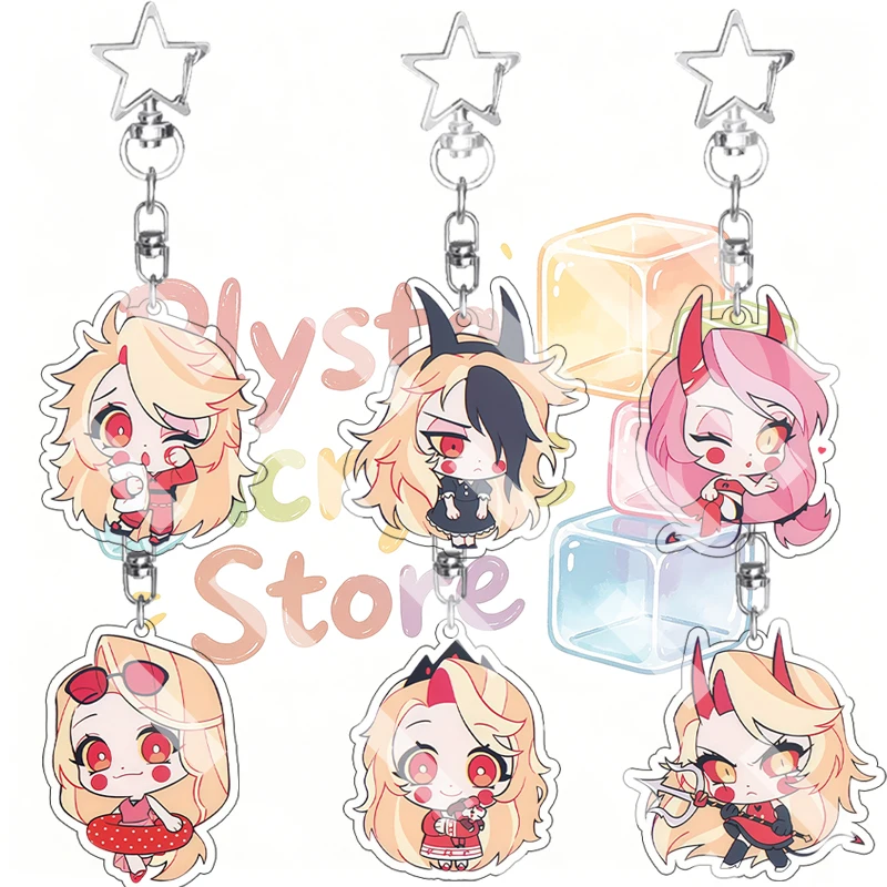 Cartoon Hazbin Hotel Charlie Morningstar Cute Q Version Acrylic Keychain Anime Peripheral Decoration Keyring Backpack Pendant