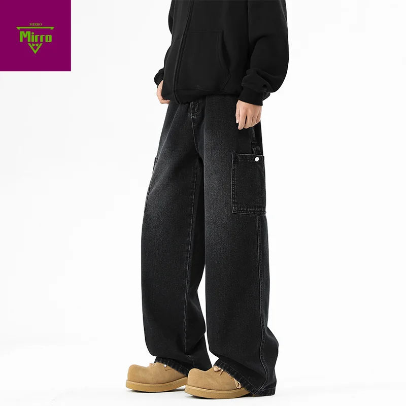 

【Mirrordust】Винтажные мужские свободные широкие прямые повседневные джинсы с большими карманами