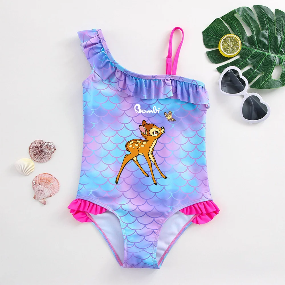 Bambi Girls Swimsuit Fashion Mermaid Fish Scale One-Piece Bathing Suits Children's Dresses Summer Swimwear Beach Suit Kids Wear