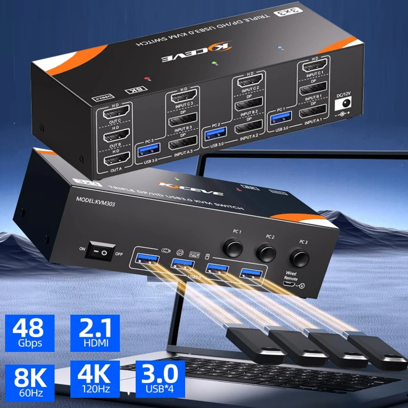 

HDMI-compatible KVM Switch USB Splitter Switch Multi-function Docking station Synchronous Controller Adapter Extended Screen