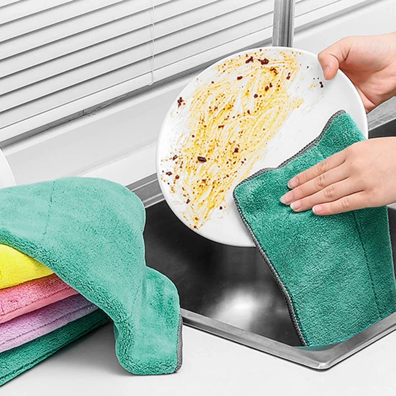 Kitchen Daily Dish Towel Dishcloth Rag Utensils for Kitchen Cleaning Products for Home Absorbent Scouring Pad