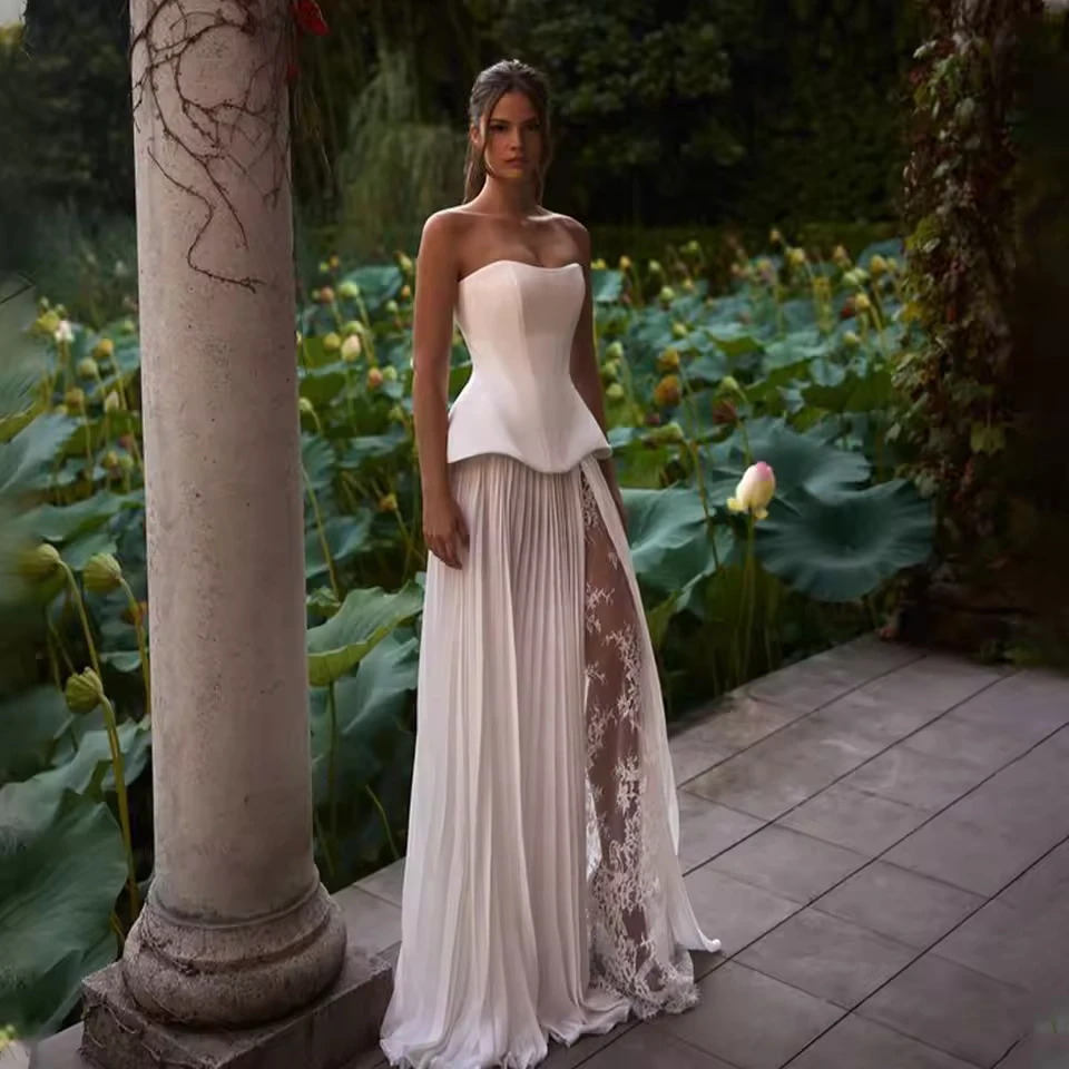 

Wedding Dresses for Women Strapless Long Prom Dress Elegant Satin Formal Evening Gown