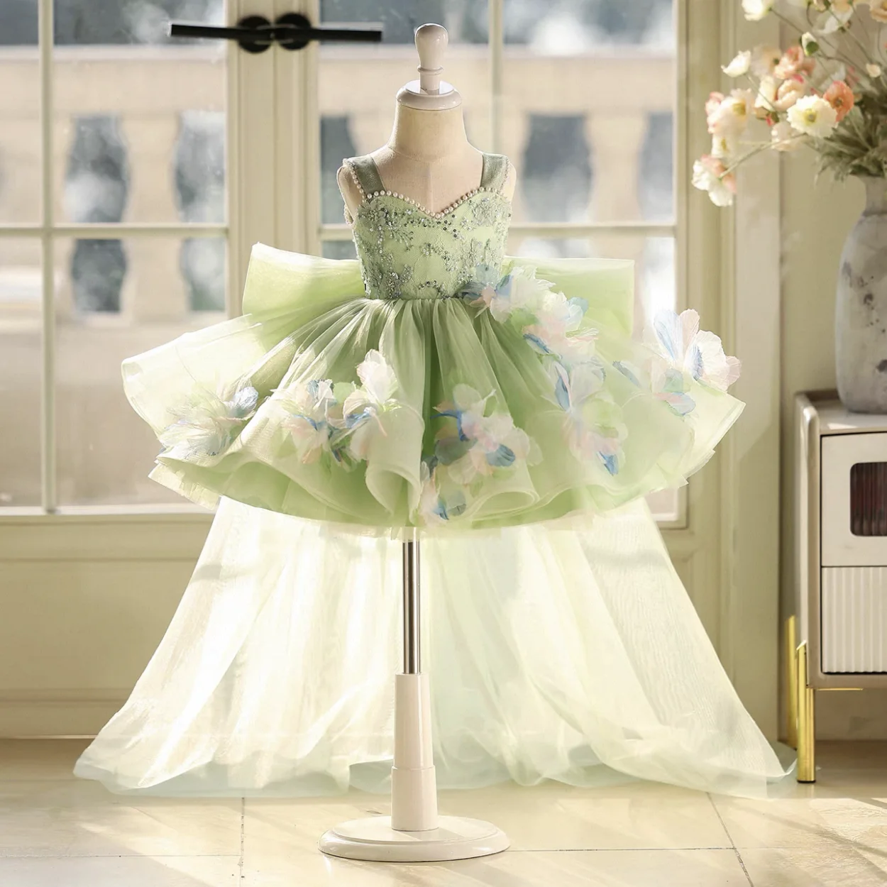 Baby First Birthday Dress 0-12 years old girl's princess dress with big bow wedding flower girl dress luxurToddler pageant dress