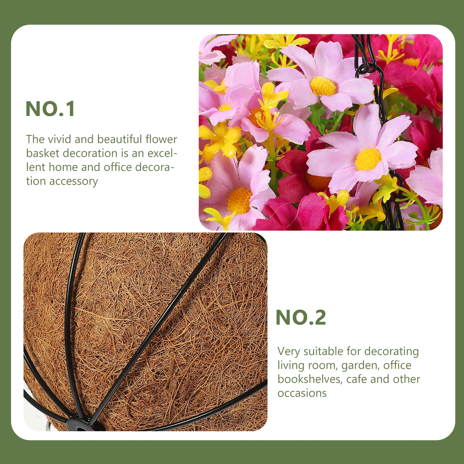 

Outdoor Artificial Flower Basket Garden Metal Shelf Plant Fake Flowers in Hanging