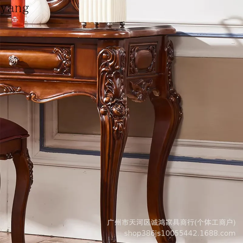 CX solid wood carving flower princess bedroom dressing dark vintage dressing table
