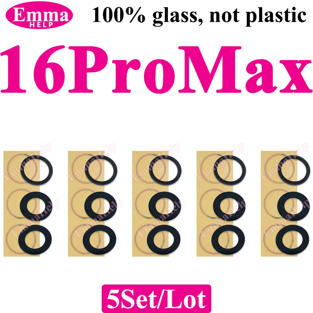 5set Back Camera Glass for iPhone 16 13 11 12 Pro Max 15 14 Plus Rear camera Lens Cover With Sticker Adhesive Repair Spare Part image 3