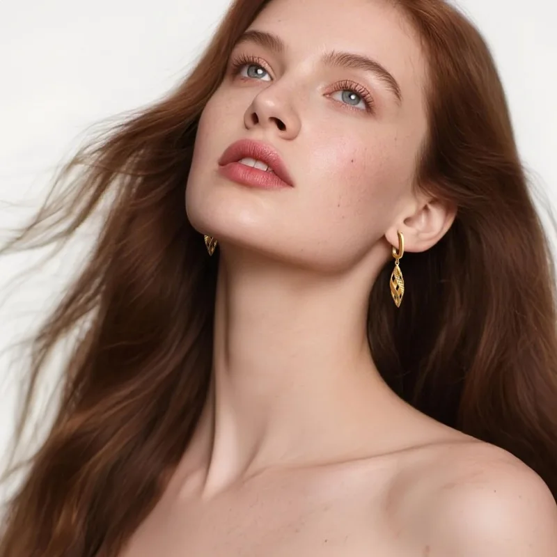 Gold Hoop Earrings 14K Gold Hoop Earrings for Women Dangle Drop Earring Rhombic Twisted Hollow Shape Gold Drop Earring for Women