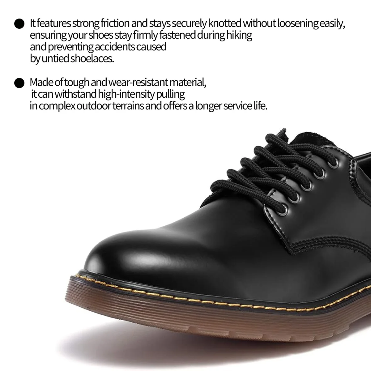 Einfarbige, schwarze, runde Schnürsenkel für Sneaker, Stiefel und Sportschuhe, Schuhbänder – Detail 1