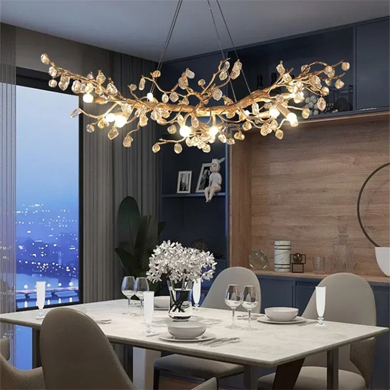 Creative Modern Crystal Ceiling Chandeliers Elegant Flower Design Pendant Lighting Living Room Indoor Villa Hotel Hanging Lights