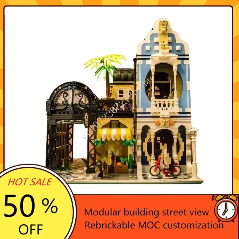 2591PCS Art Nouveau Market Street Modular MOC Creative street view Model Custom Puzzles Architecture DIY Assembly Model Gifts