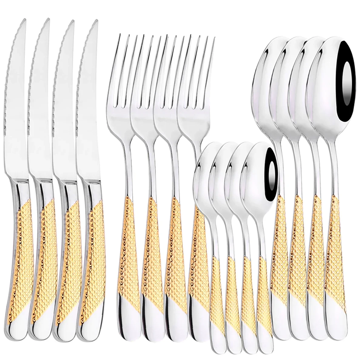 16Pcs Sliver Cutlery Gold Plated Western Tableware Stainless Steel Dinner Set Mirror Knife Fork Spoon Dishwasher Safe