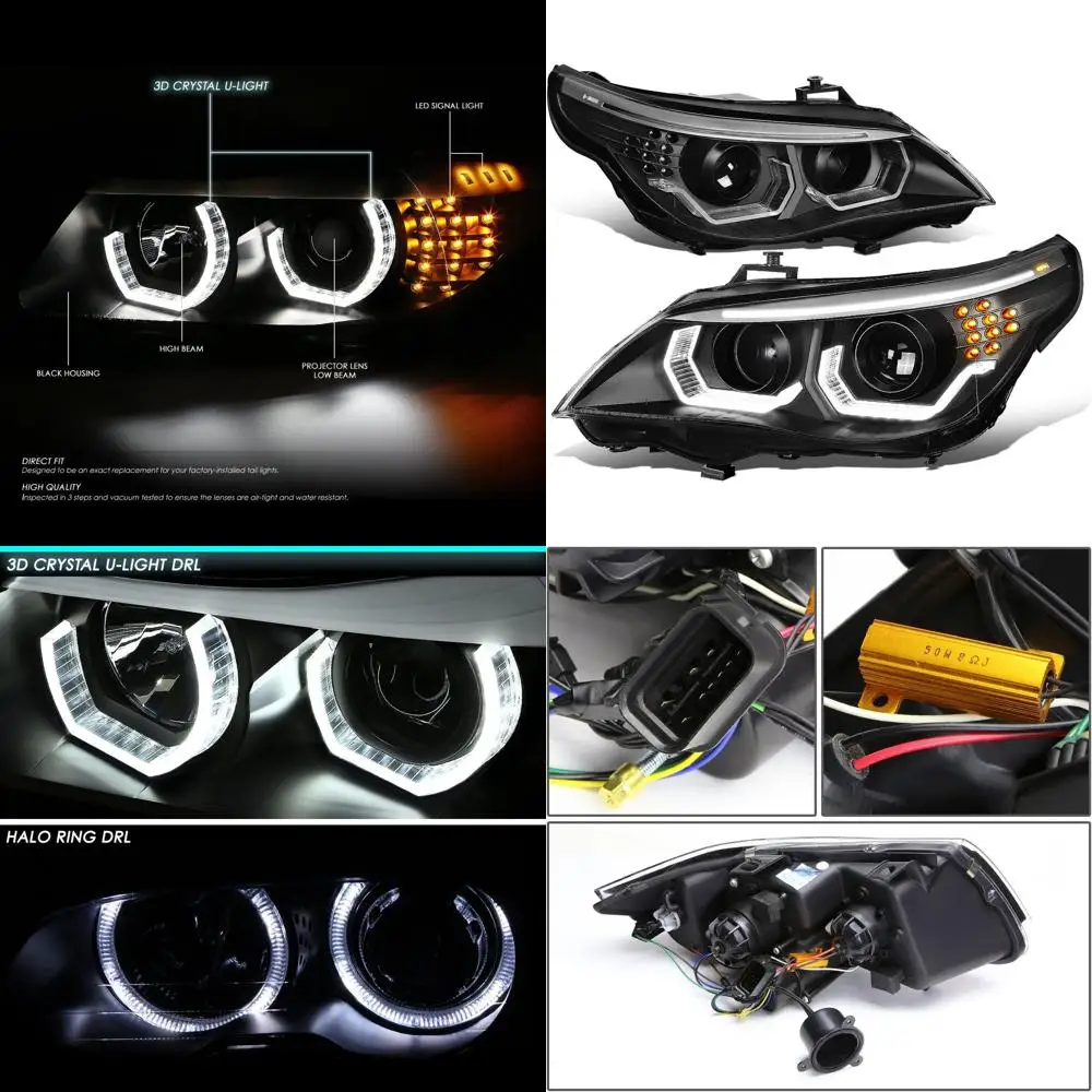 

Black Halo Ring Headlights with Amber Turn Signals for 06-08 BMW 325i Sedan