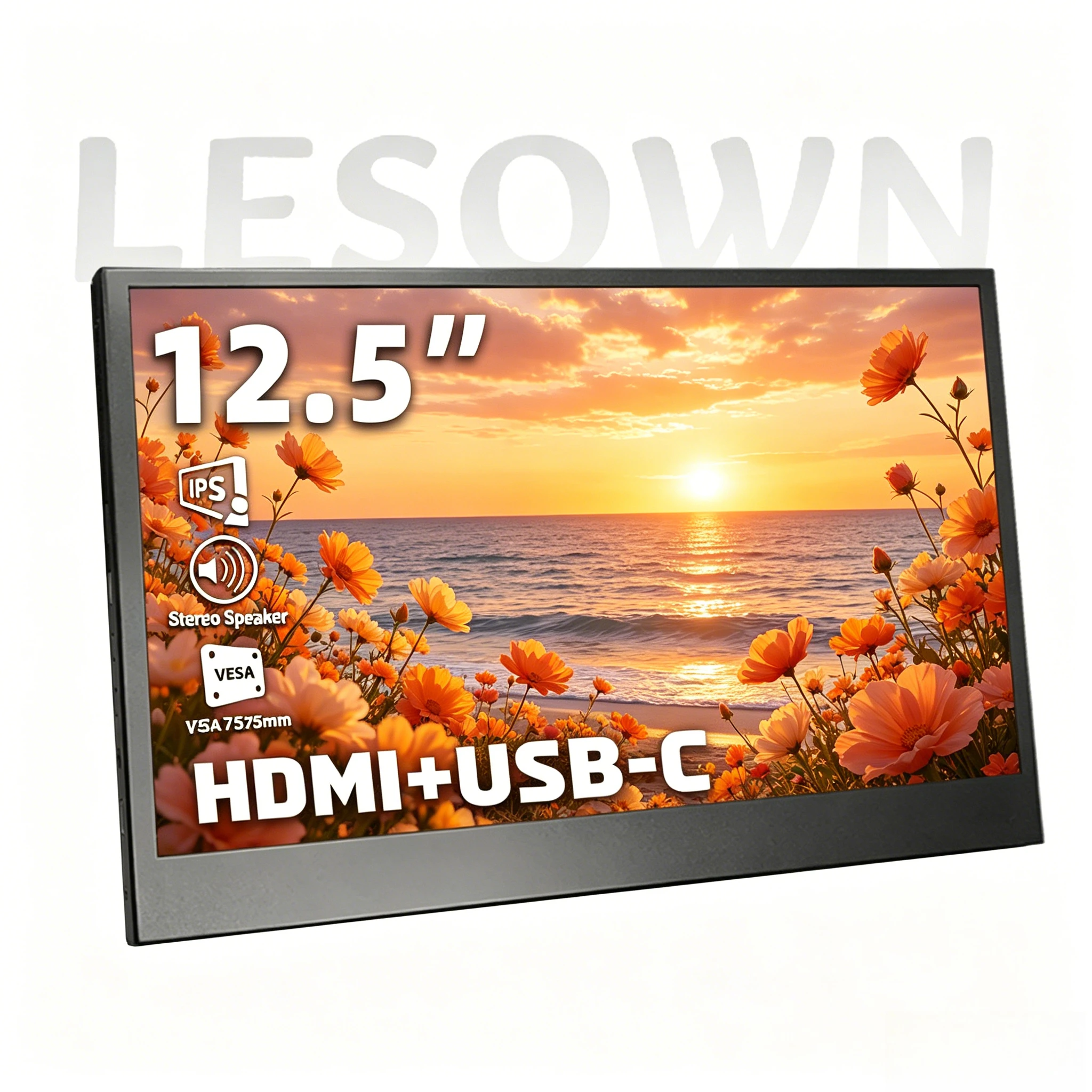 LESOWN 12.5" Computer Host Temperature Display FHD 1080P PC Case Secondary Panel with miniHDTV Type-C for AIDA64 Mod Panel