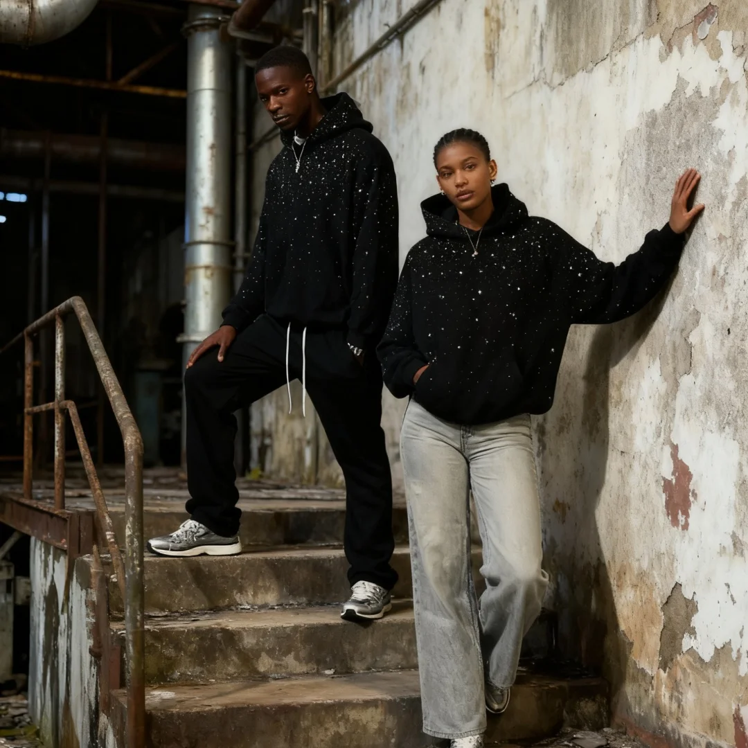 Męska i damska bluza z kapturem, z długim rękawem, w stylu retro, z motywem niebiańskim i wzorem diamentów, wygodna kurtka.