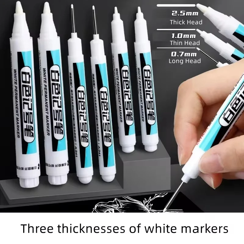 0.7/1.0/2.5MM White Permanent Marker Pens Markers Paint Pen For Wood Rock Plastic Glass Stone Meta Canvas Ceramic Art Supplies