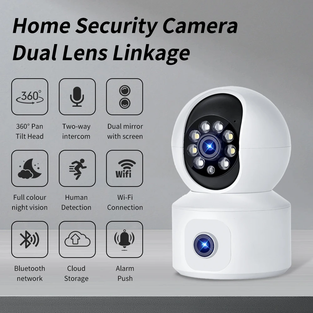 4MP واي فاي كاميرا IP عدسة مزدوجة شاشة مزدوجة مراقبة الطفل واي فاي كاميرا IP عدسة مزدوجة شاشة مراقبة الطفل CCTV كاميرا الأمن O-KAM