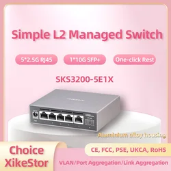 xikestor 2.5G Simple L2 Managed 5 Ports 2.5G RJ45 & 1 Port 10G SFP+ Ethernet Support VLAN/Port Aggregation Fanless