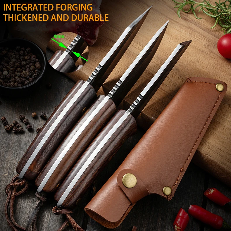 Wooden Handle Sharp Forged Boning Knife Outdoor Survival Multi-purpose Knife Household Portable BBQ Meat Cleaver Knife