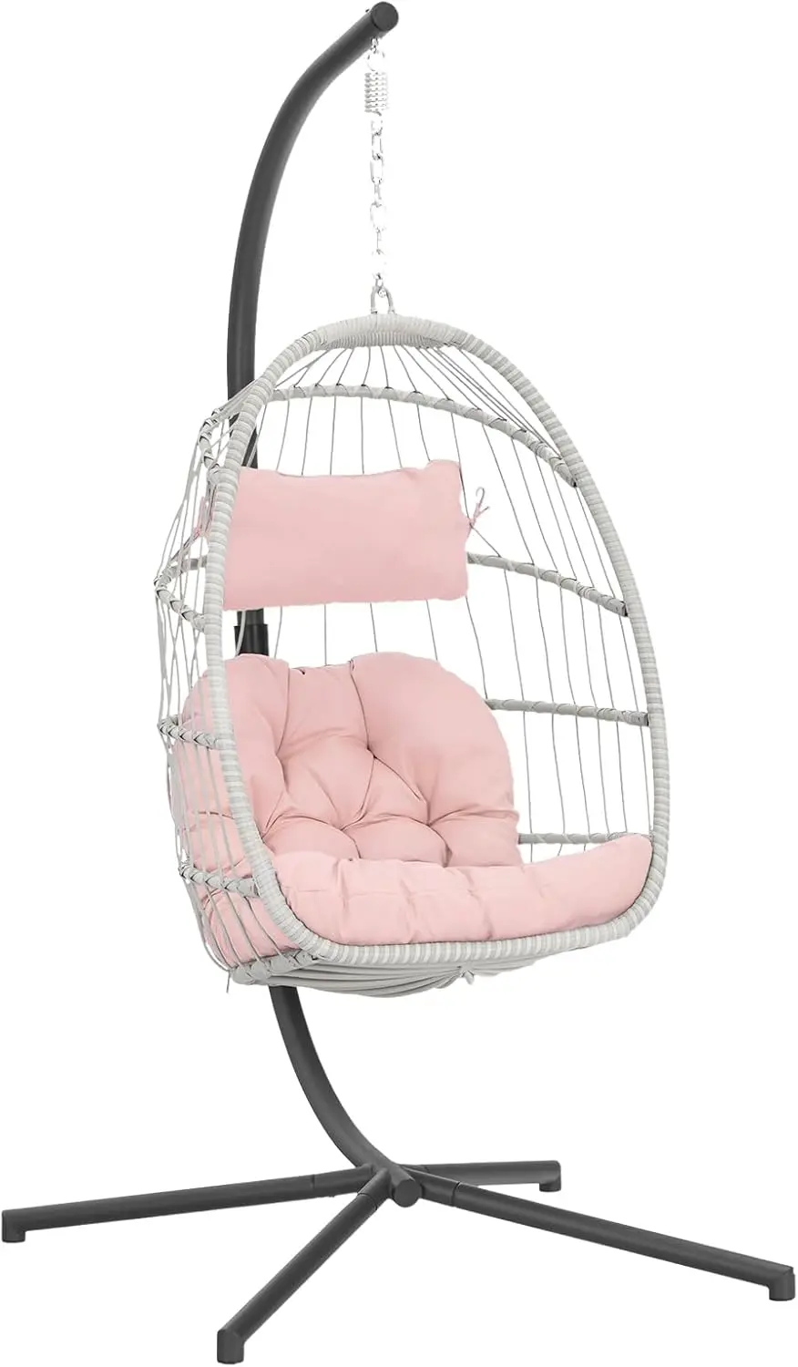 Yechen Egg Hanging Chair with Stand, Patio Wicker Pink Swing Chair Hammock Egg Chairs with UV Resistant Cushion for Indoor Bedro