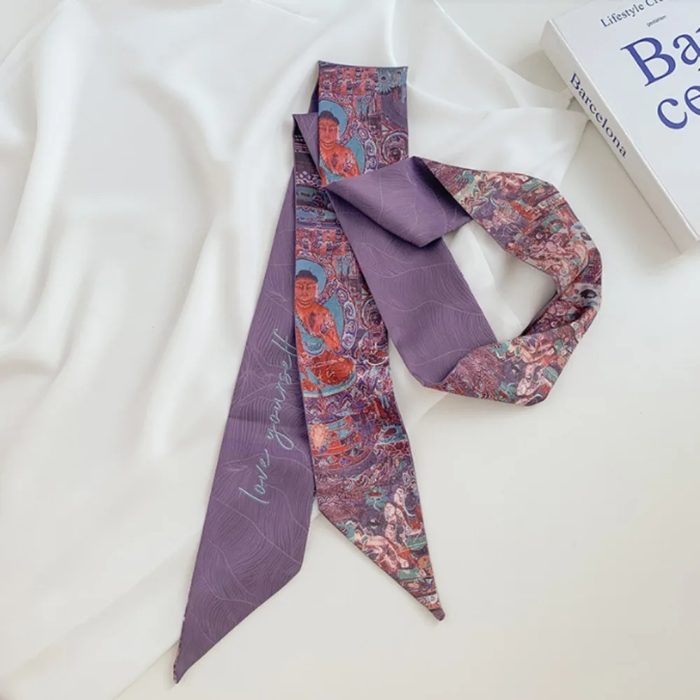 

Fashion Floral Headband Ribbon Chinese Style Hair Ribbon Scarf Oil Painting Neck Tie