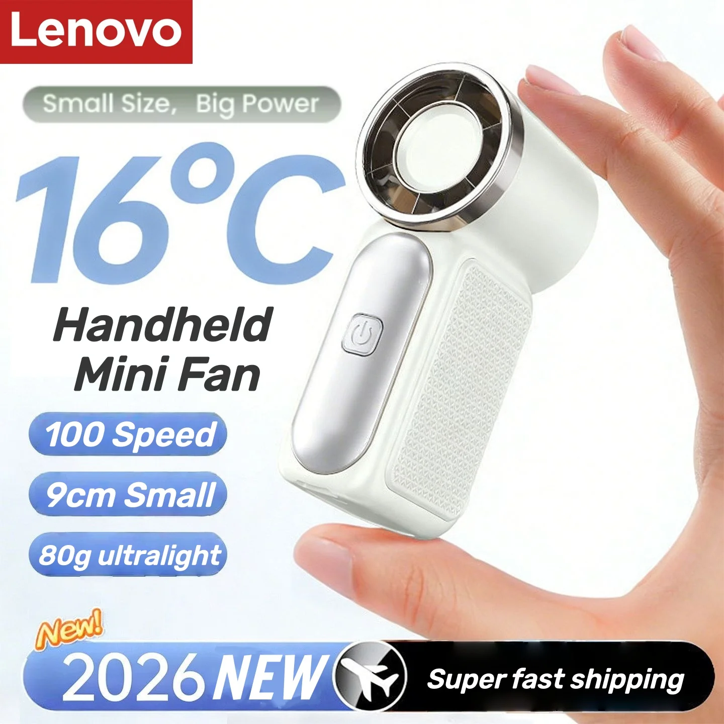 Lenovo Portable Handheld Mini Fan 100 Speed Adjust Type C Rechargeable Fan Digital Display Desktop Fan Outdoor