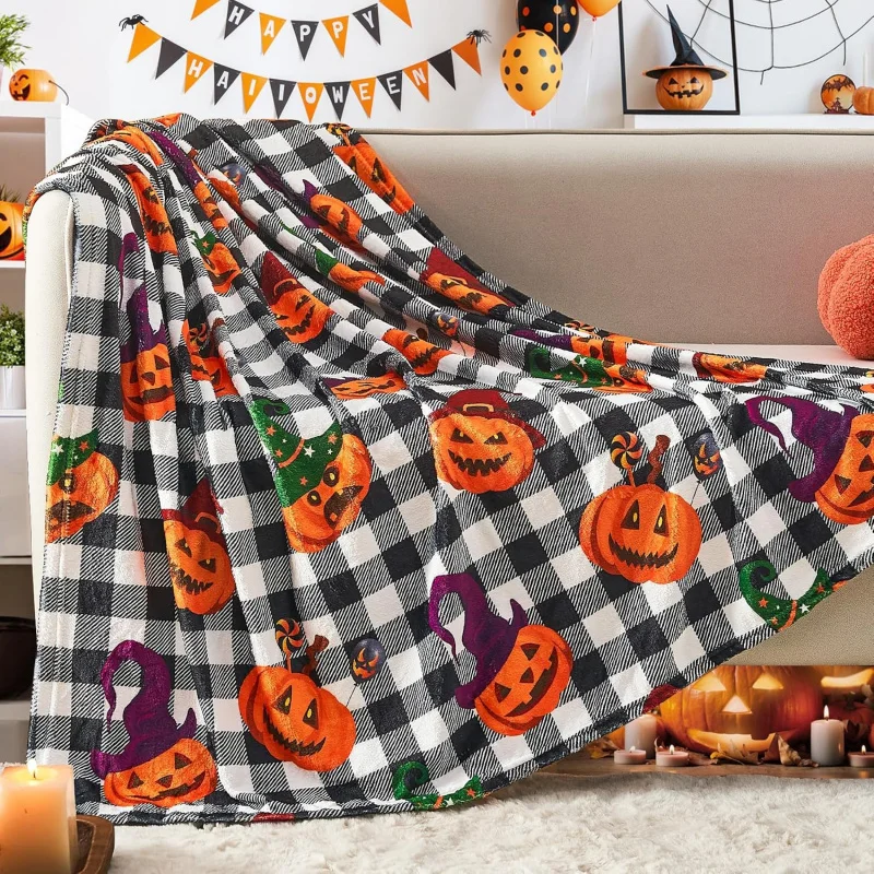 Halloween Throw Blanket Gifts for Adults Kids Pumpkin Soft Flannel Blankets for Bed Couch Decorative