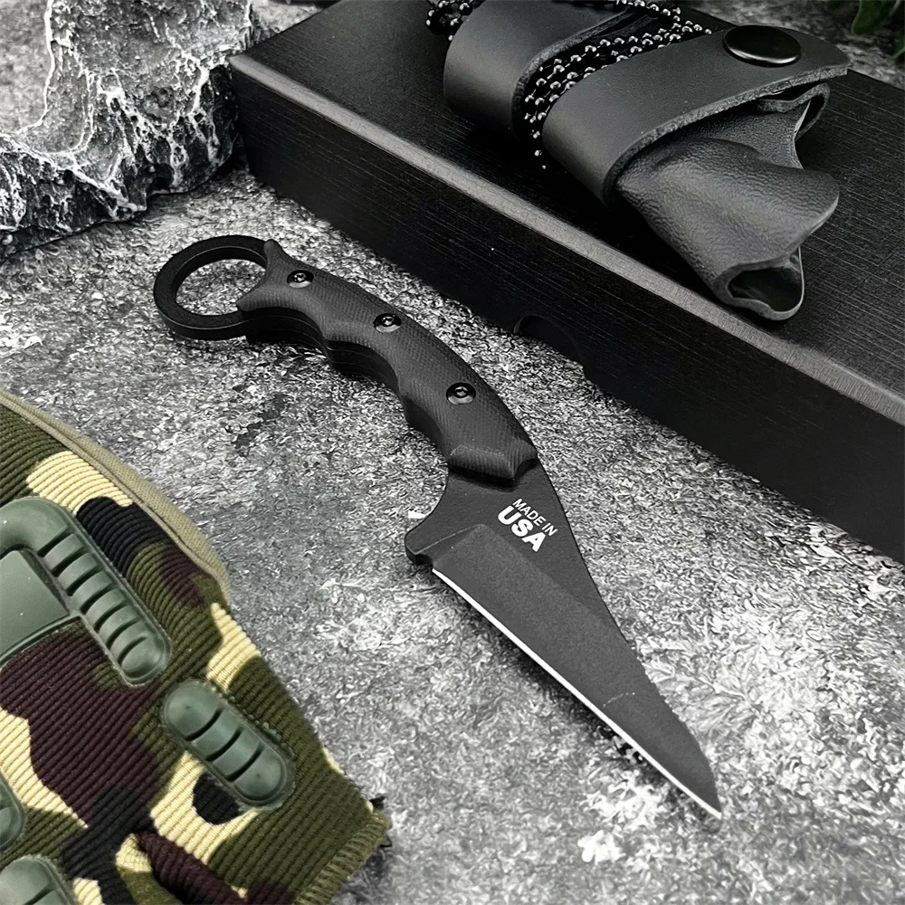 新しいトップスポーカーストレートナイフ-8cr13mov-刃ステンレス鋼屋外戦術狩猟サバイバル軍事ポケットナイフ