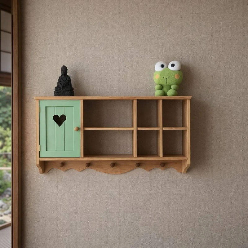 

Solid Wood Wall Mounted Shelf,Narrow Floating Spice ,Small Hanging Kitchen Cabinet,Bathroom Entryway Organizer for Mugs Storage